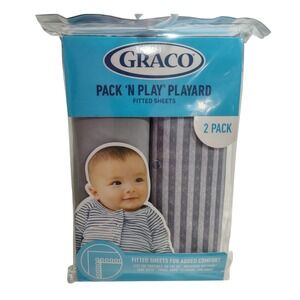 NEW Graco Pack N Play Playard Fitted Sheets 2 Pack Stripes Gray‎ Neutral 39"x27"